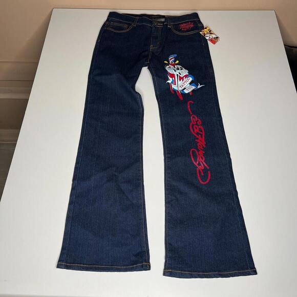 NWT Ed Hardy Women’s Jeans Size (W32 L33) Dark Wash Embroidered Tattoo Graphic - Picture 10 of 13